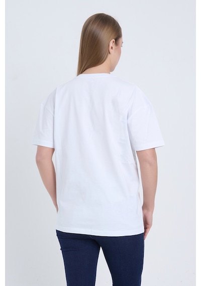 Velvoria Unisex Oversize Streetwear Baskılı Beyaz Renk T-shirt
