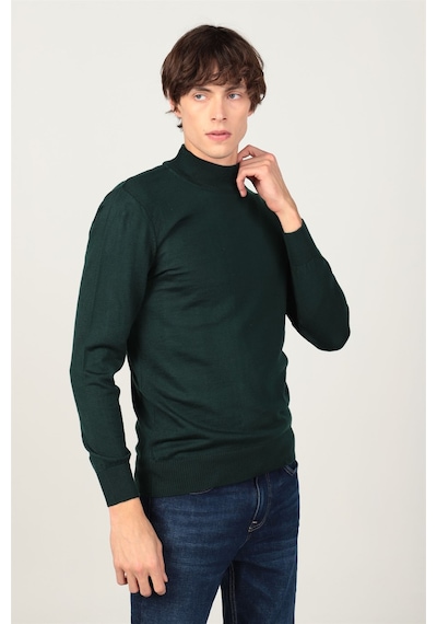Tudors Slim Fit Dar Kesim Yarım Balıkçı Yaka Düz Erkek Kazak-25722 Yeşil