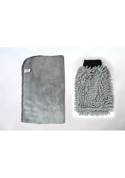 Spark 2'li Set Mikrofiber Büyük Boy Peluş Oto Kurulama Bezi Ve Şönil Temizlik Eldiveni