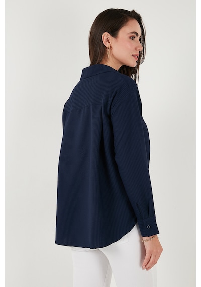 Lela Regular Fit Güpürlü Cep Detaylı Uzun Kollu Bayan Gömlek 6773215 Lacivert
