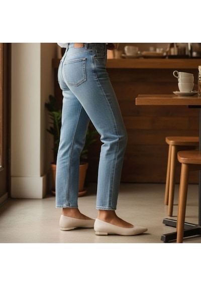 Ne&ve Shoes Bej Hakiki Deri Sivri Burun Şık Ve Rahat Günlük Babet