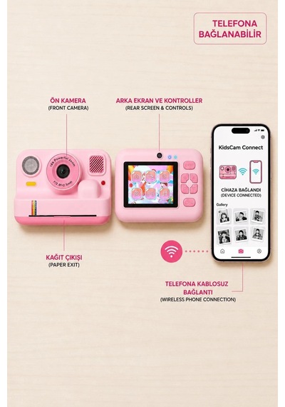 Çocuk Anında Baskılı Fotoğraf Makinesi 16mp Dijital Kamera 1080p Video Wifi Telefon Destekli