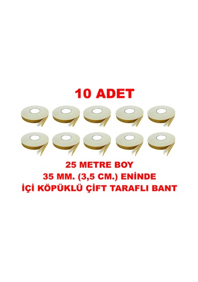 Çift Taraflı İçi Köpüklü Sarı Bant 25 M. Uzunlukta 35 Mm-3,5 Cm Ebatında 10 Adet