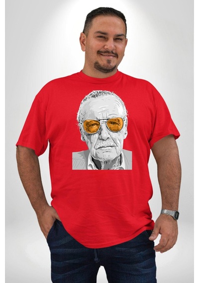 Angemiel Stan Lee Kırmızı Büyük Beden Erkek Kadın Unisex Basic Ön Baskılı Tişört Kırmızı