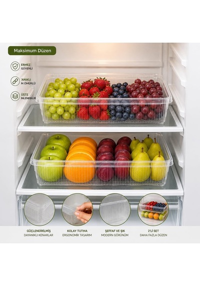 3183 2'li Şeffaf Buzdolabı İçi Düzenleyici Organizer Seti 4 Lt 20x32x7 Cm Diğer