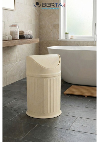 Vintage Sallanır Kapaklı Banyo Ve Mutfak Çöp Kovası - Dekoratif Pratik Kapak Tasarım Çöp Kutusu Krem