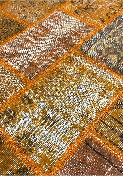 Modern Bohem Stil Vintage Halı Özel Tasarım Turuncu Patchwork Koleksiyonu Turuncu