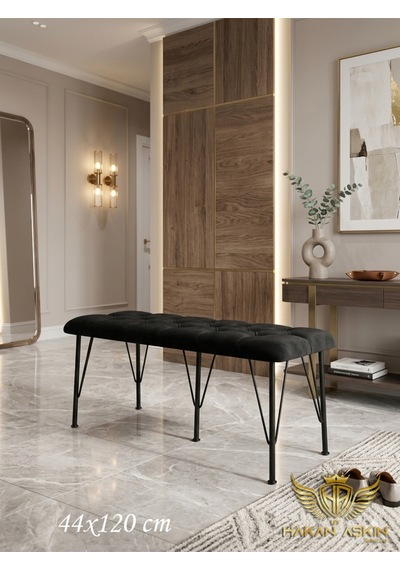 By Hakan Aşkın Metal Ayaklı 120 Cm %100 Mdf Babyface Puf & Bench Tekli Siyah Bbface