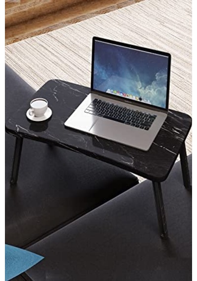 Renkli Laptop Sehpası Katlanabilir Yatak Koltuk Üstü Kahvaltı Bilgisayar Sehpası Siyah Mermer