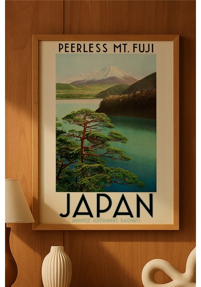 Japan Mountain Doğal Ahşap Çerçeveli Poster, Dekoratif Seyahat Duvar Tablosu