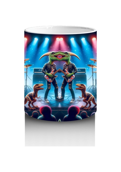 Çocuklara Sütü Sevdiren Sahnede Konser Veren Dinozor Rock Grubu Desenli Kupa Bardak Renkli