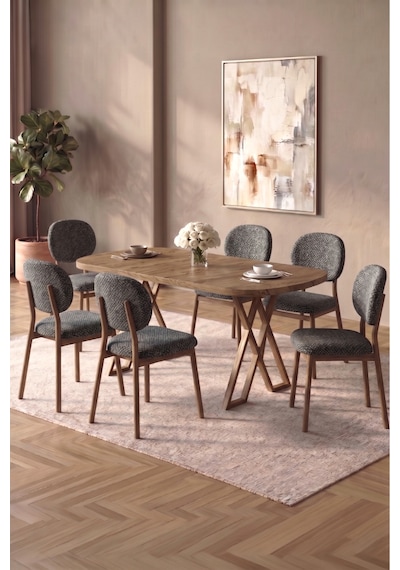 Hooli 90x168 Antik Çam Mdf Masa, Metal X Ayak, Metal Sandalye, 6 Kişilik Mutfak Masası Takımı Ve Yemek Masası Takımı Antrasit Hooli 90x168 Antik Çam Mdf Masa, Metal X Ayak, Metal Sandalye, 6 Kişilik Mutfak Masası Takımı Ve Yemek Masası Takımı Antrasit