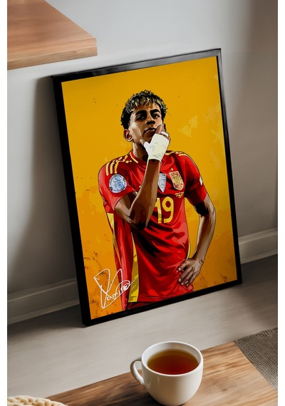 Lamine Yamal Siyah Ahşap Çerçeveli Poster, Dekoratif Futbol Duvar Tablosu