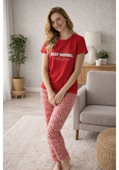 Nisanca %100 Pamuk Modal Penye Kadın Pijama Takımı Yumuşak Dokulu, Nefes Alabilir, Rahat Ev Giyim Seti Kırmızı