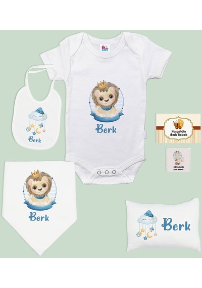 Bk Kids Kişiye Özel İsimli 6 Parça Bebek Body Zıbın Battaniye Ve Yastık Hediye Seti, Yeni Doğan Bebek Giyim Hediyesi-5