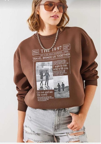Kozia Outdoors Malkoçbey Oyaka Baskılı Oversize Unisex Sweatşhirt Kahverengi Kahverengi