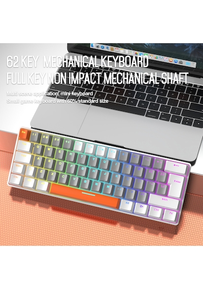 T60 Mini Rgb Oyun Klavyesi Gaming Mekanik 62 Tuşlu 18 Rgb Led Usb Tip-c Kablosu
