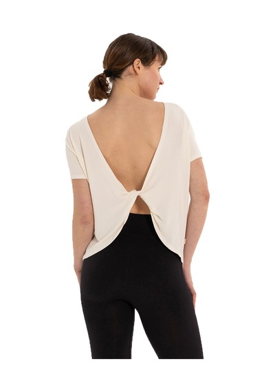 Inguz Sırt Detay Modal Yoga T-shirt Ekru