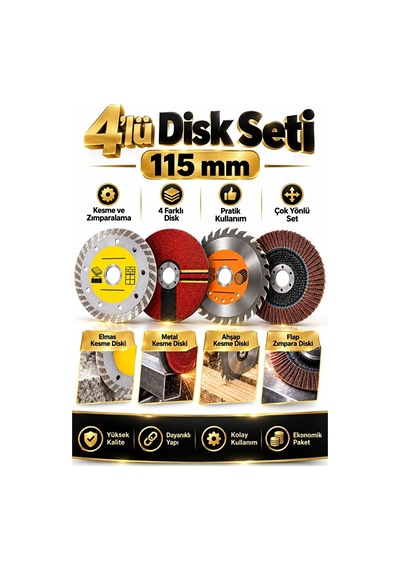 115 Mm Spiral Kesme Ve Zımpara Disk Seti 4 Parça Elmas Beton Fa