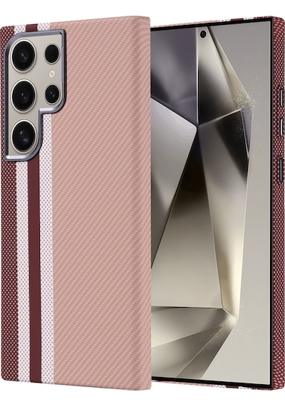 Samsung Galaxy Uyumlu S24 Ultra Karbon Fiber Desenli Ve Magsafe Şarj Özellikli Ultra Slim Phantom Premium Sert Pc Kapak Gold