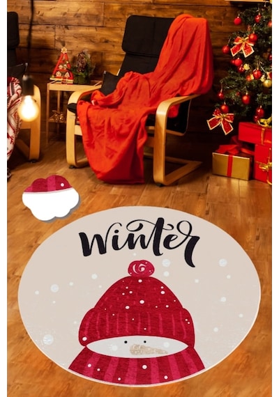 Winter Djt Çap 100 Cm Yılbaşı Halısı, Yeni Yıl Halısı