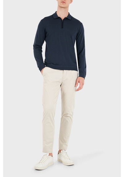 Emporio Armani Logolu % 100 Yün Yarım Femuarlı Polo Erkek Polo Em006224 Af27805 Ub106 Gece Mavi