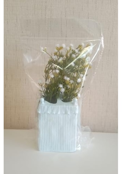 Adet Dahil Vazoda Çiçek Beyaz Yapay Çiçek Dekoratif Poliresin 7x7x17cm Diğer