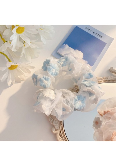 Fransız Peri Mesh Scrunchies Elastik Scrunchy Kalın Bağırsak Saç Halkaları Kızlar İçin Saç Aksesuarları Blue