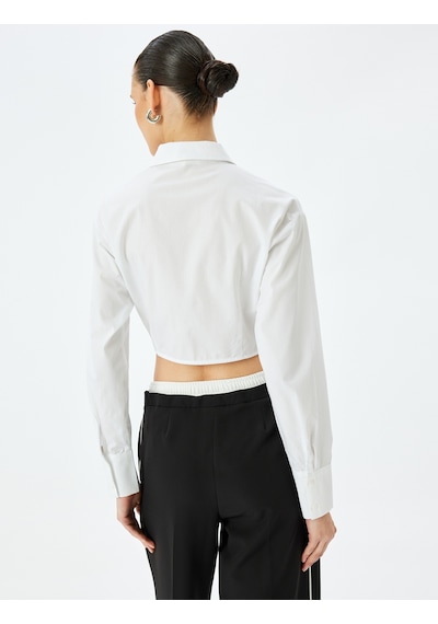 Koton Slim Fit Uzun Kollu Klasik Yaka Crop Fermuarlı Gömlek Kırık Beyaz 5sak60136pw Ekru