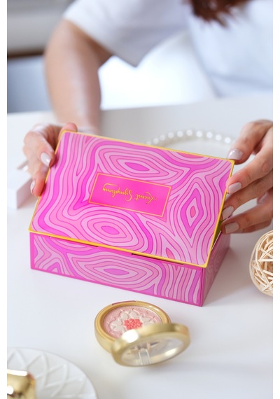 Premium Pembe Dalga Desen Dekoratif Organizer Kutu Takı, Makyaj, Dikiş Ve Aksesuar Saklama Kutusu 160x102x50 Mm