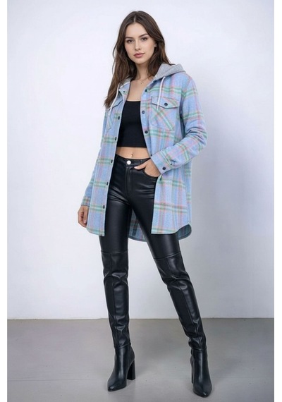 Mamayaga Kadın Desen Bloklu Oduncu Oversize Geniş Kalıp Casual Cepli Kapüşonlu Uzun Boy Ceket Gömlek Bebe Mavisi Mamayaga Kadın Desen Bloklu Oduncu Oversize Geniş Kalıp Casual Cepli Kapüşonlu Uzun Boy Ceket Gömlek Bebe Mavisi