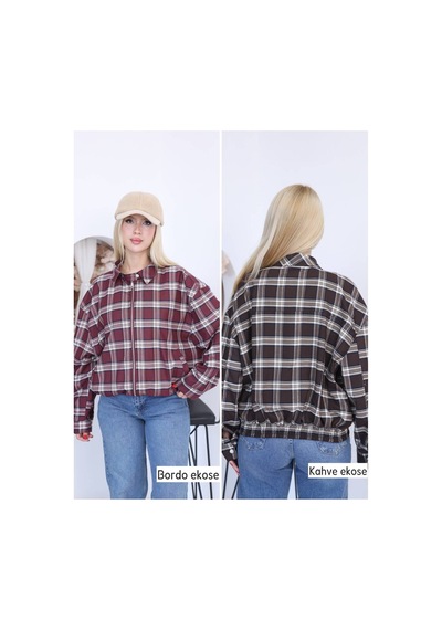 Moda Banuş Ekose Detay Yaka Apolet Mevsimlik Mont Kahverengi
