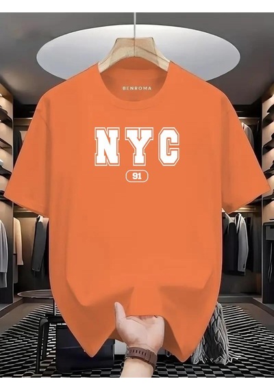 Nyc Baskılı Oversize Tişört Turuncu
