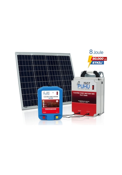 Puhu Ecos Güneş Enerjili Elektrikli Çit Cihazı 8 Joule 60w Panel + 12v/42ah Jel Akü