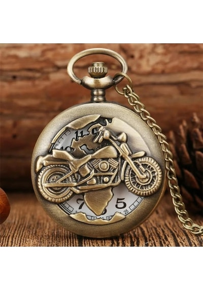 Kişiye Özel Retro Motosiklet Görünümlü Quartz Köstekli Saat