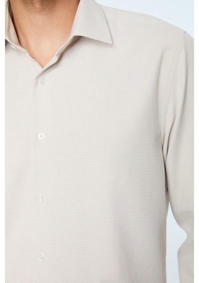 Morven Erkek Bej Polyester Trend Desenli Dynamic Fit Sert Yaka Gömlek 26mc004071653 Bej