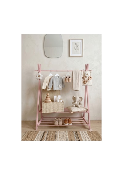 Ahşap Görünümlü Mdf Montessori Askılık Çocuk Odası Elbise Ve Oyuncak Düzenleyici Pembe