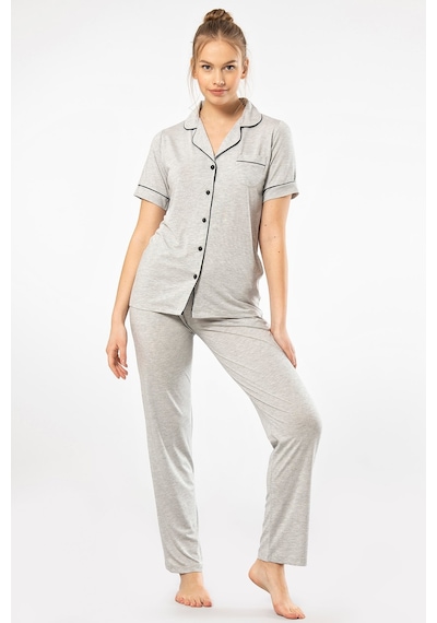 Türen 3368 Kadın Kısa Kollu Gömlek Yaka Pijama Takım-gri Gri