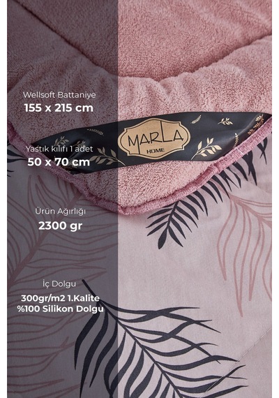 Palm Pembe Desenli Tek Kişilik Çift Taraflı Wellsoft Yorgan Seti - Pembe - 155x215