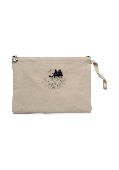 Moon Mountain Landscape Krem Clutch Astarlı Cüzdan / El Çantası Krem
