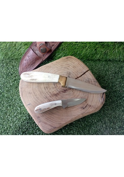 Tctknives El Yapımı Av Kamp Kılıflı Bıçak002 Krem