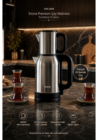 Evona Steeltea Premium 2 in 1 1.8 L Çay Makinesi
