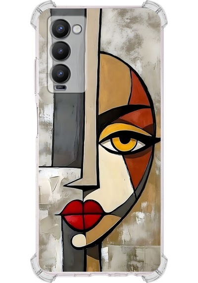 Tecno Camon 18p İle Uyumlu Köşe Korumalı Kılıf Metamorfoz Çözmleme Tasarımlı Uv Baskılı Şeffaf