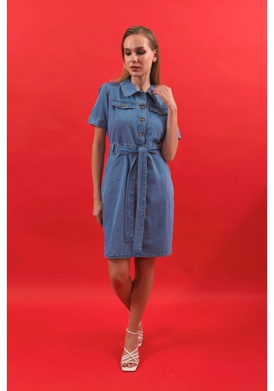 Banny Jeans Kemer Detaylı Jean Elbise 001
