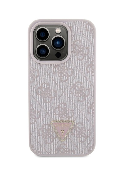 Apple Uyumlu iPhone 15 Pro Kılıf Guess Lisanslı Pu Deri Taşlı Üçgen Logo 4g Desenli Strass Siyah
