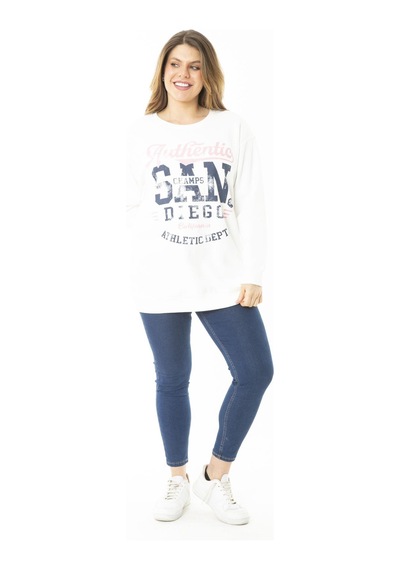 Şans Kadın Büyük Beden Kemik İçi Şardonlu İki İplik Ön Baskılı Sweatshirt 65n37158-kemik Kemik