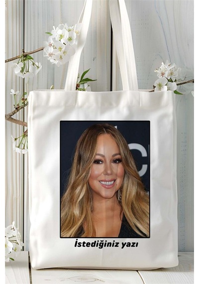 Art Hediye Mariah Carey Baskılı Bez Çanta Omuz Çantası Kişiye Özel Desen 2 Çok Renkli