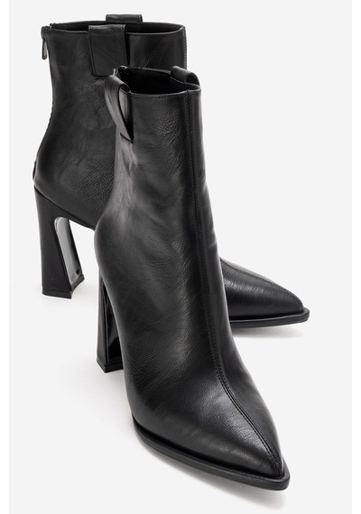 Luvishoes Aja Siyah Cilt Kadın Kalın Topuklu Çizme Olabilen Bot Siyah