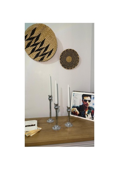 Royal 3'lü Metal Krom Şamdan & Mumluk Seti Gümüş - 805652316 Gümüş