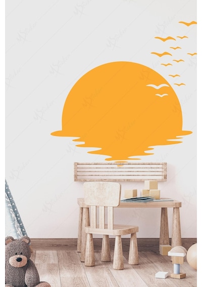 MSticker Batan Güneş Ve Kuşlar Çocuk Bebek Odası Sticker Seti